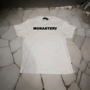Monastery Couture Mens Designer White T-Shirt 100% Cotton Large Streetwear